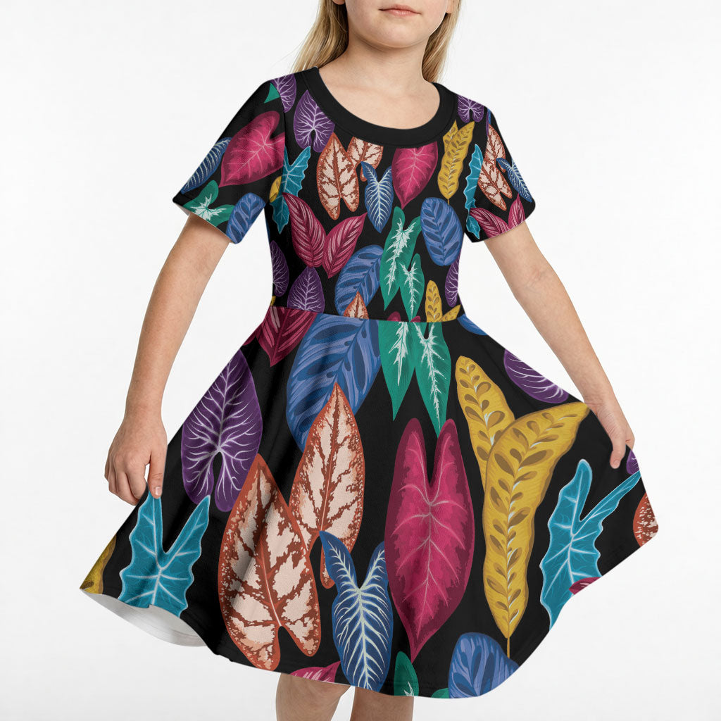 Hawaii Colorful Tropical Leaves Kid Short Sleeve Dress LT01 - Polynesian Pride