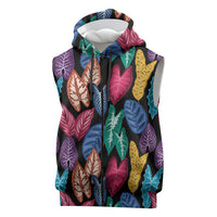 Hawaii Colorful Tropical Leaves Sleeveless Zip Hoodie LT01 Black - Polynesian Pride