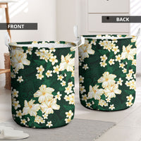 Hawaii Hibiscus Plumeria Green Laundry Basket Polynesian Pattern