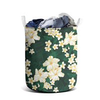 Hawaii Hibiscus Plumeria Green Laundry Basket Polynesian Pattern