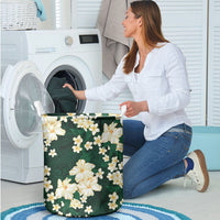 Hawaii Hibiscus Plumeria Green Laundry Basket Polynesian Pattern