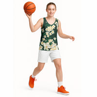 Hawaii Hibiscus Plumeria Green Basketball Jersey Polynesian Pattern
