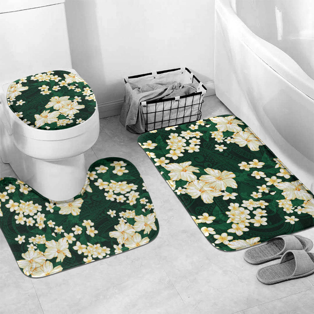 Hawaii Hibiscus Plumeria Green Bathroom Set Polynesian Pattern
