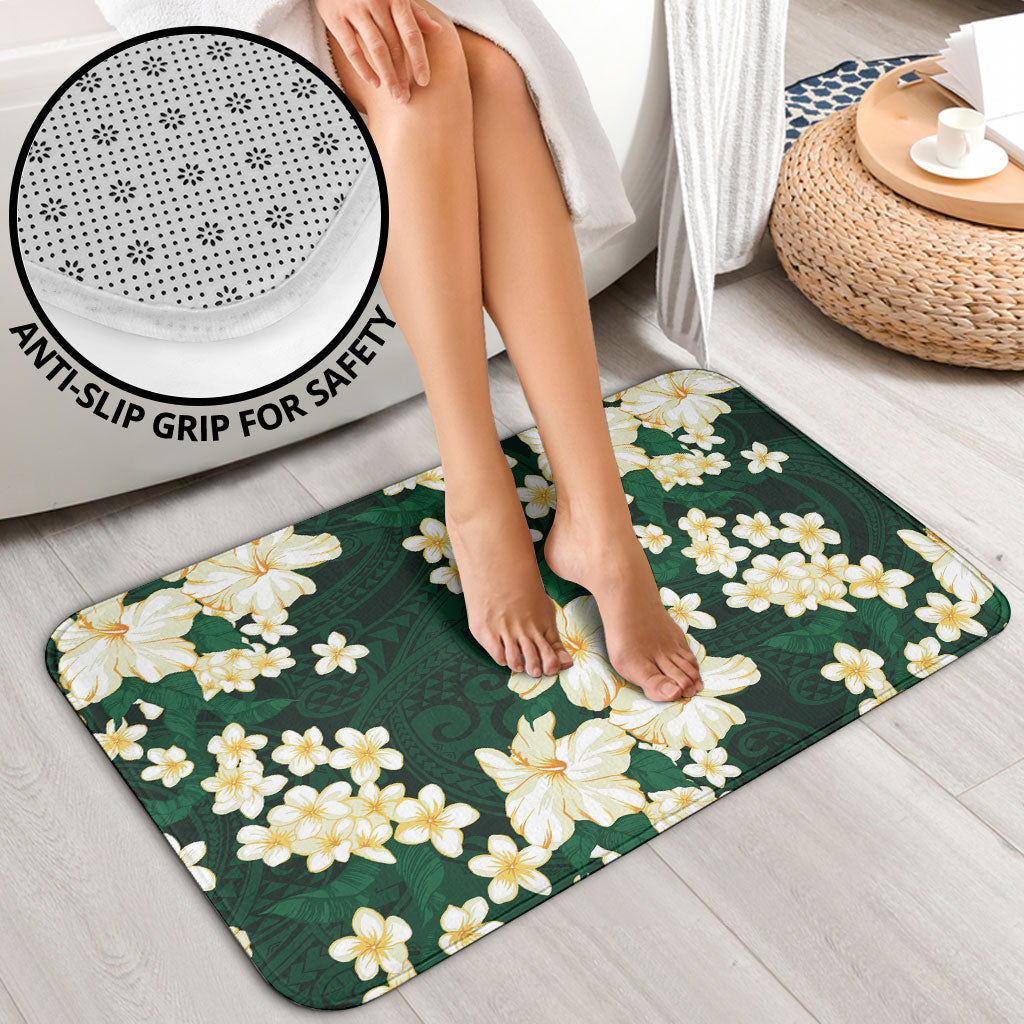 Hawaii Hibiscus Plumeria Green Bathroom Set Polynesian Pattern