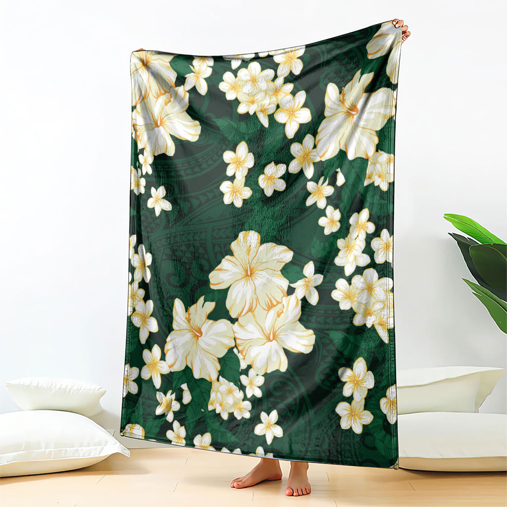 Hawaii Hibiscus Plumeria Green Blanket Polynesian Pattern