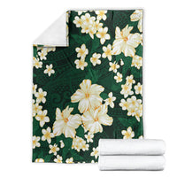 Hawaii Hibiscus Plumeria Green Blanket Polynesian Pattern