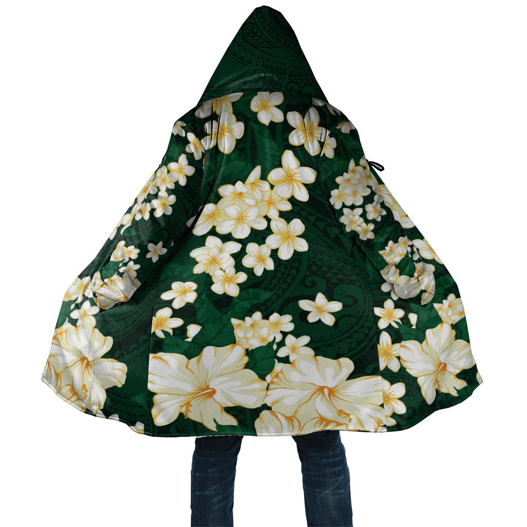 Hawaii Hibiscus Plumeria Green Cloak Polynesian Pattern