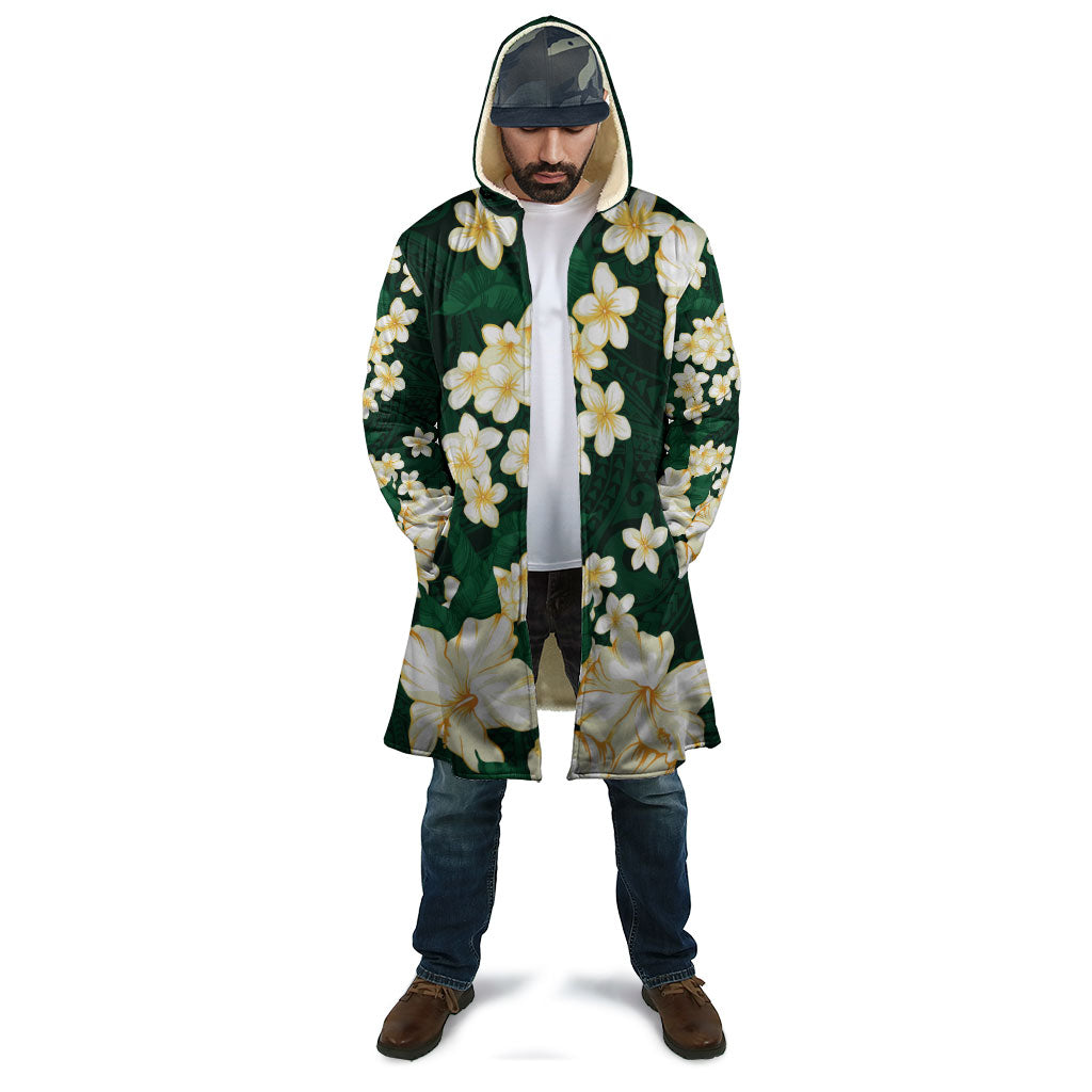 Hawaii Hibiscus Plumeria Green Cloak Polynesian Pattern
