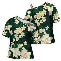 Hawaii Hibiscus Plumeria Green Cross Shoulder Shirt Polynesian Pattern