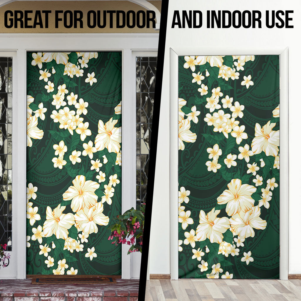 Hawaii Hibiscus Plumeria Green Door Cover Polynesian Pattern