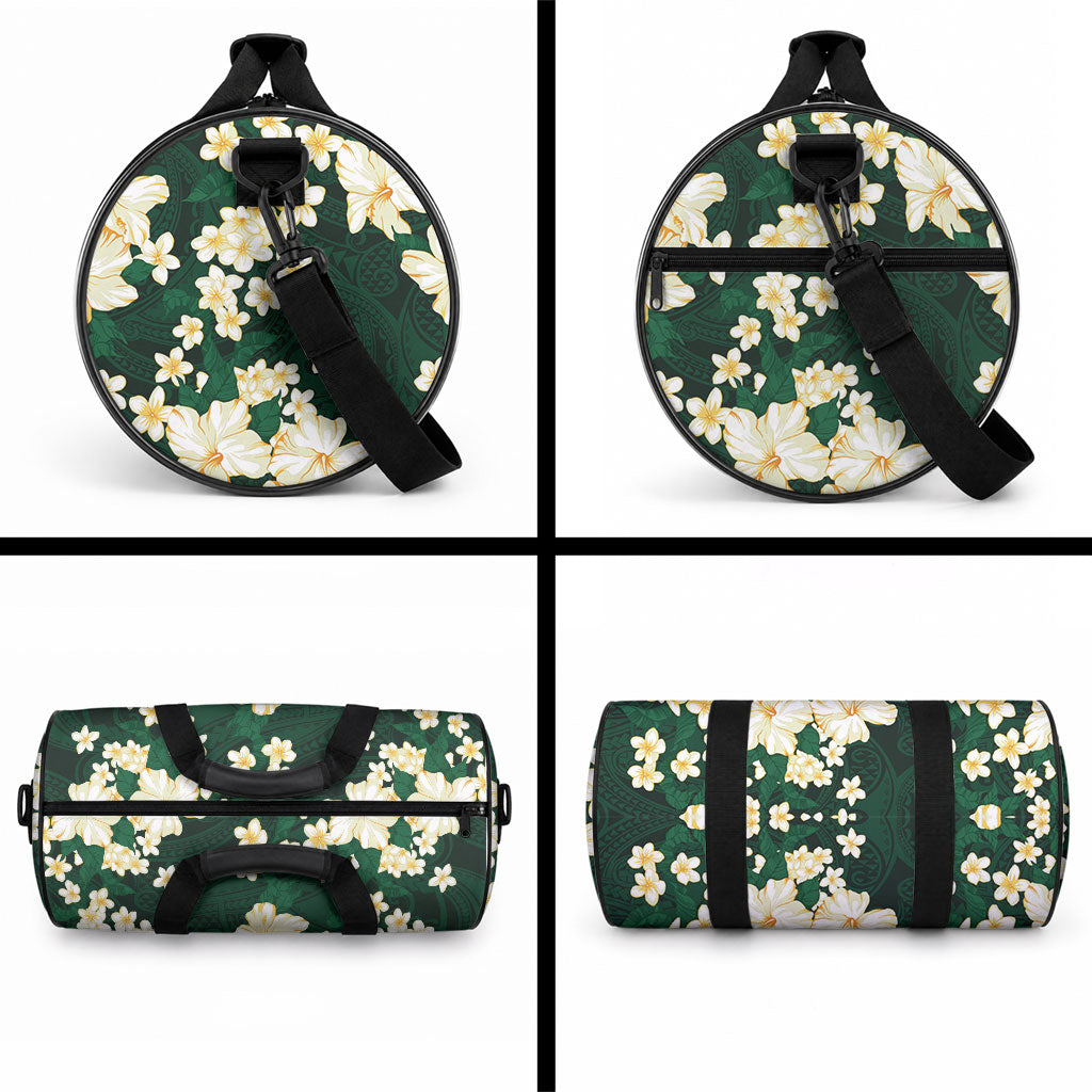 Hawaii Hibiscus Plumeria Green Duffle Bag Polynesian Pattern