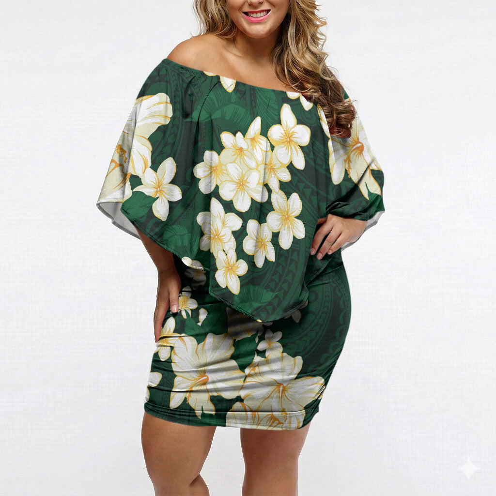 Hawaii Hibiscus Plumeria Green Off Shoulder Short Dress Polynesian Pattern LT01 Women Green - Polynesian Pride