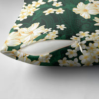 Hawaii Hibiscus Plumeria Green Pillow Cover Polynesian Pattern