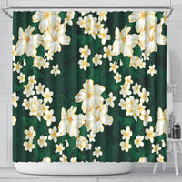 Hawaii Hibiscus Plumeria Green Shower Curtain Polynesian Pattern