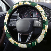 Hawaii Hibiscus Plumeria Green Steering Wheel Cover Polynesian Pattern