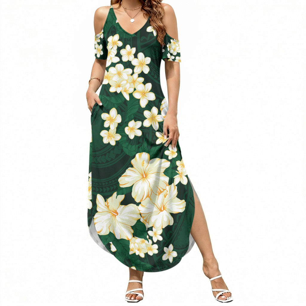 Hawaii Hibiscus Plumeria Green Summer Maxi Dress Polynesian Pattern LT01 Women Green - Polynesian Pride