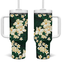 Hawaii Hibiscus Plumeria Green Tumbler With Handle Polynesian Pattern