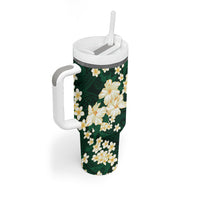 Hawaii Hibiscus Plumeria Green Tumbler With Handle Polynesian Pattern