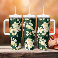 Hawaii Hibiscus Plumeria Green Tumbler With Handle Polynesian Pattern