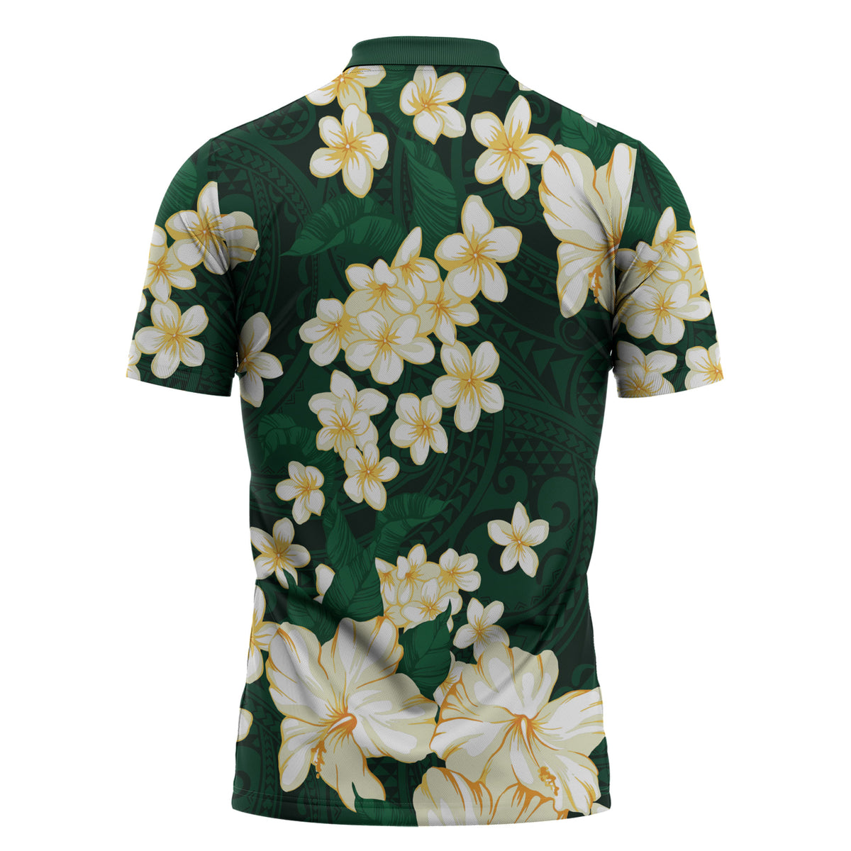 Hawaii Hibiscus Plumeria Green Zipper Polo Shirt Polynesian Pattern