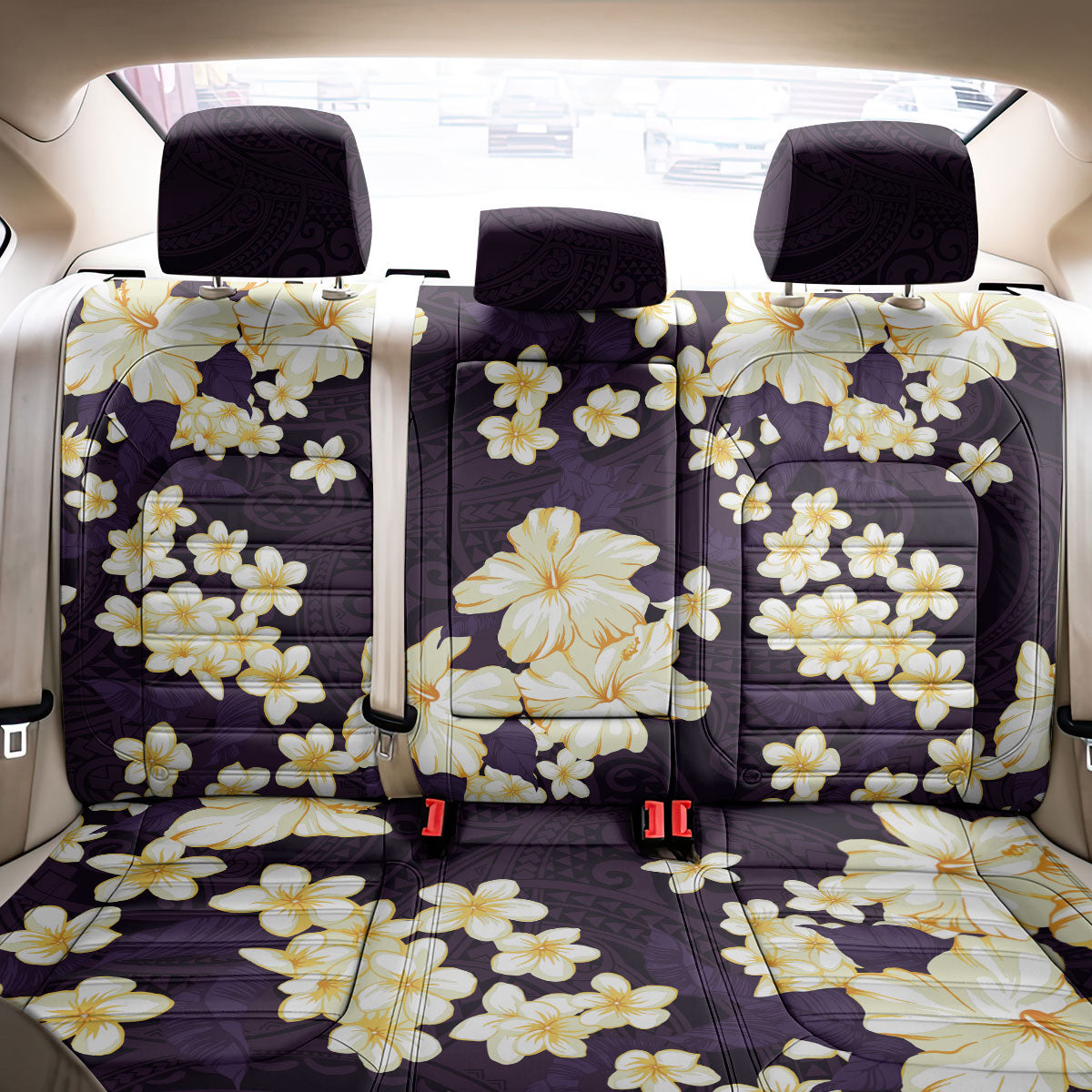 Hawaii Hibiscus Plumeria Purple Back Car Seat Cover Polynesian Pattern