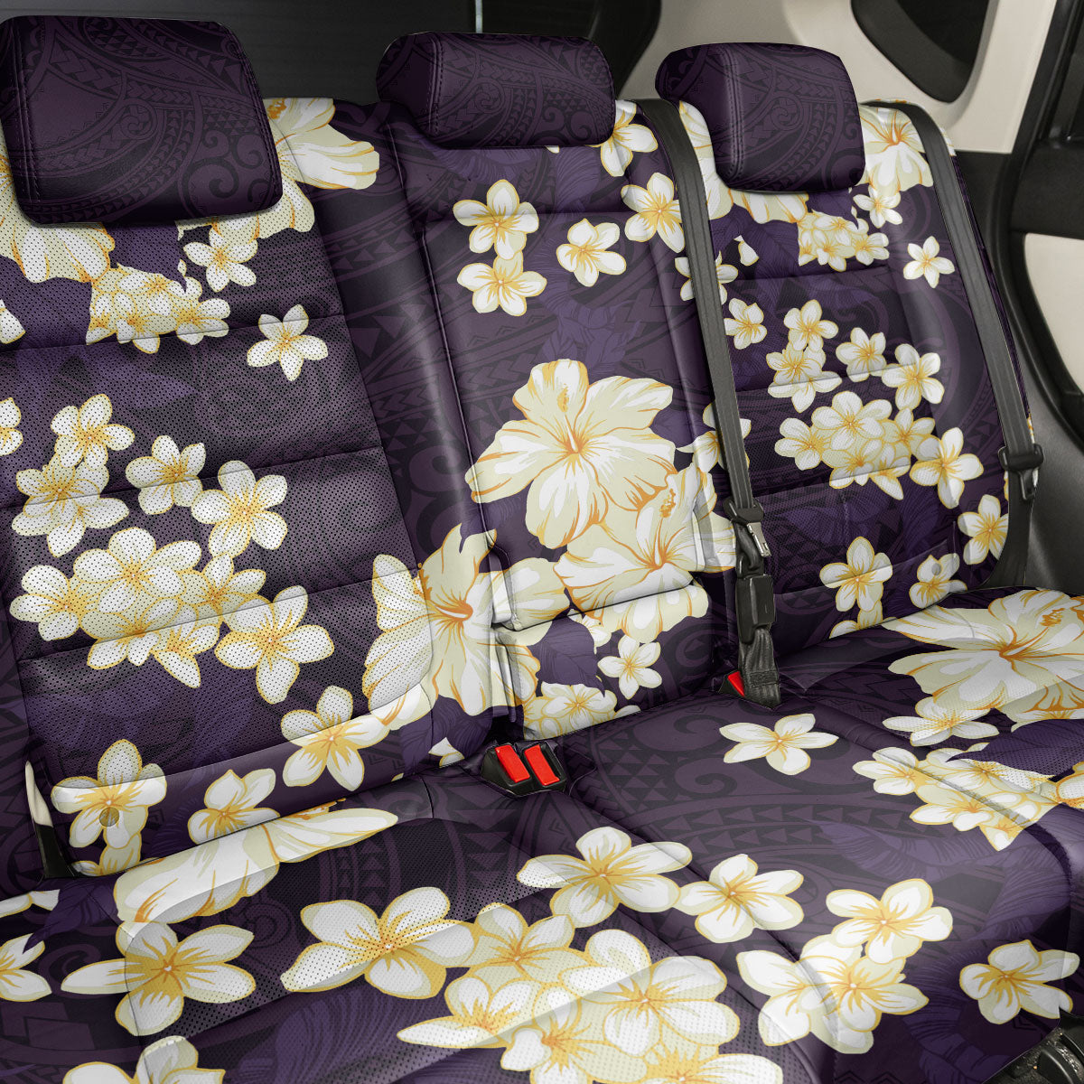 Hawaii Hibiscus Plumeria Purple Back Car Seat Cover Polynesian Pattern