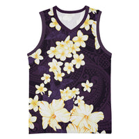 Hawaii Hibiscus Plumeria Purple Basketball Jersey Polynesian Pattern