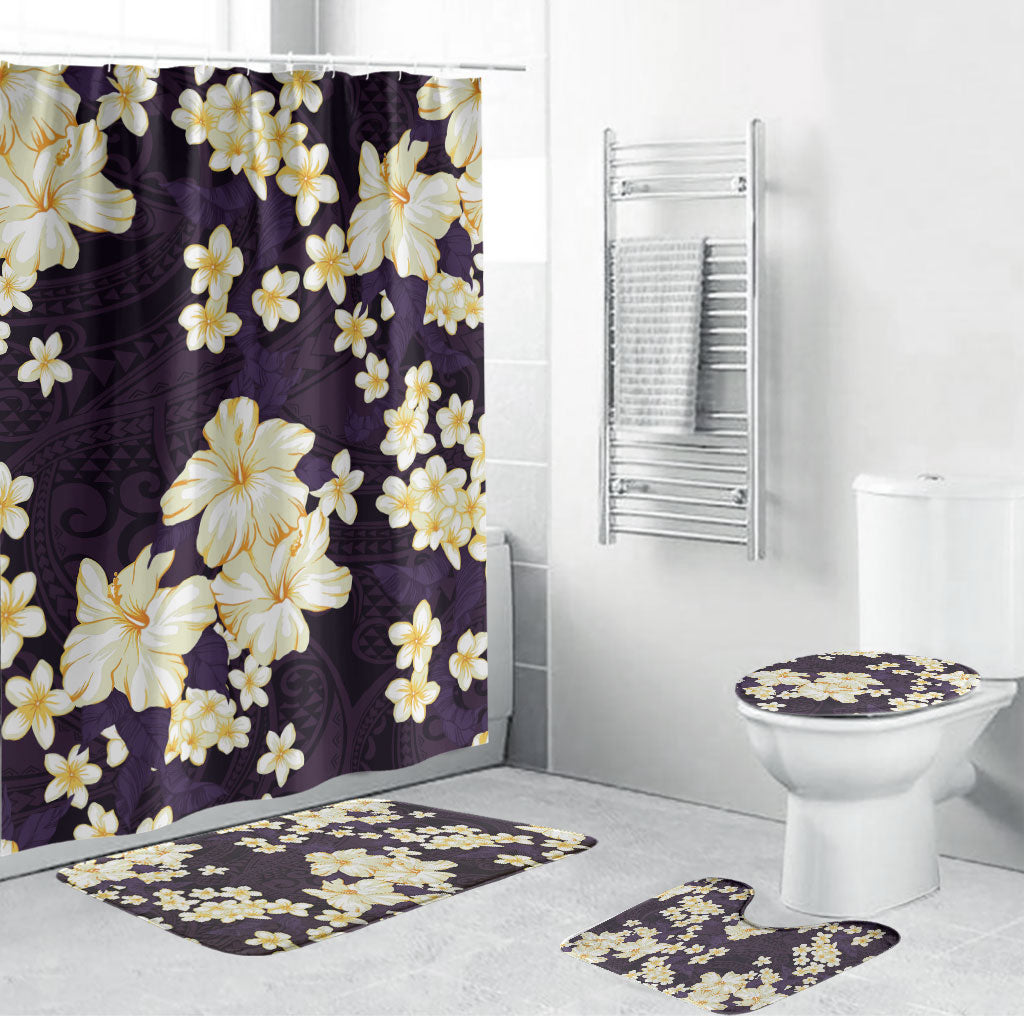 Hawaii Hibiscus Plumeria Purple Bathroom Set Polynesian Pattern