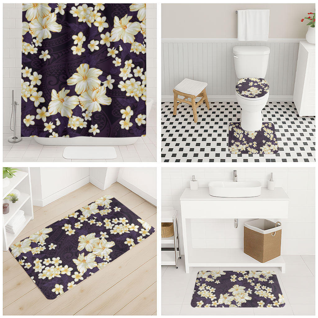Hawaii Hibiscus Plumeria Purple Bathroom Set Polynesian Pattern