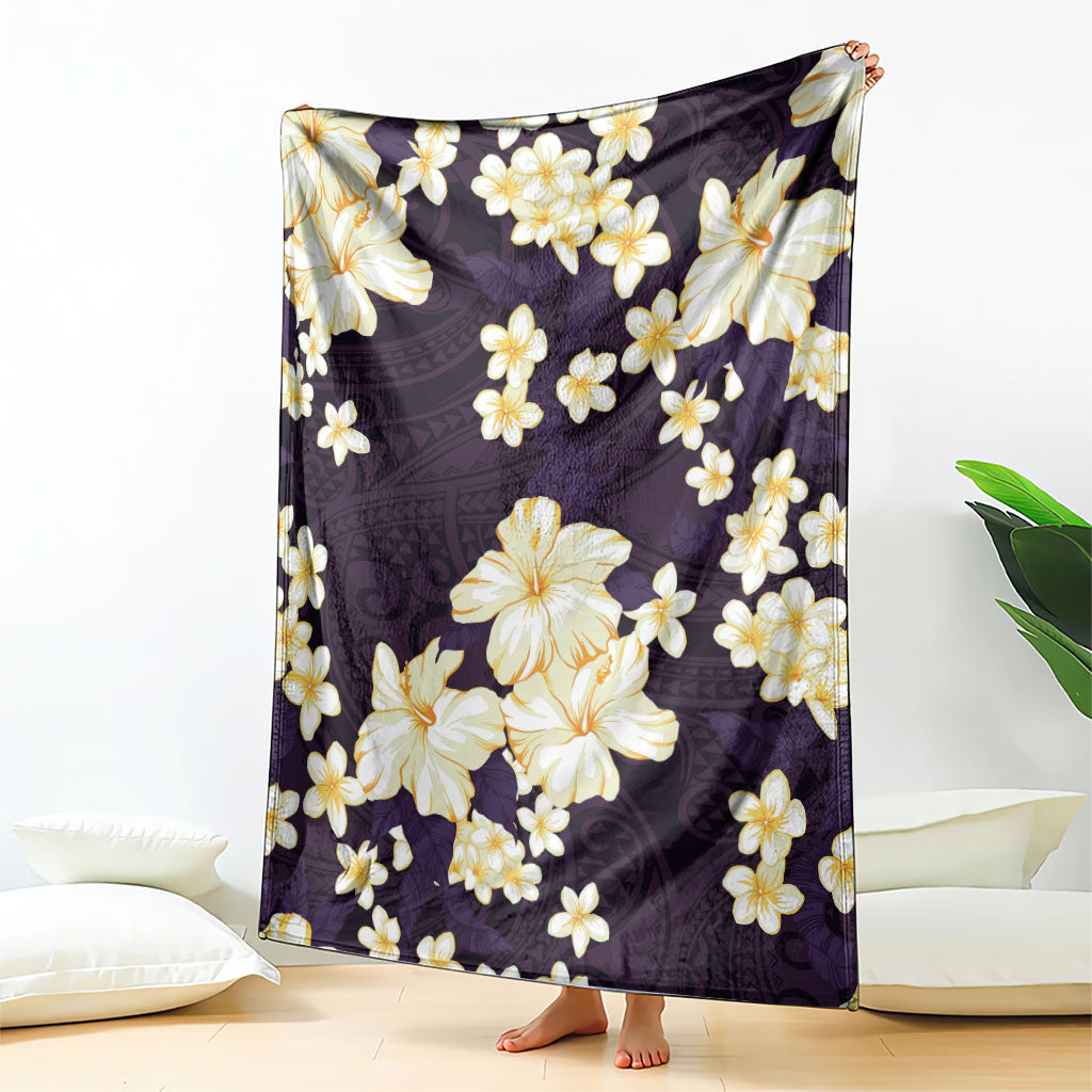 Hawaii Hibiscus Plumeria Purple Blanket Polynesian Pattern