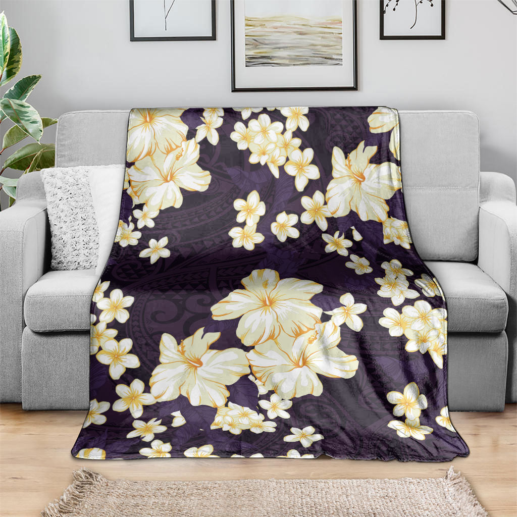 Hawaii Hibiscus Plumeria Purple Blanket Polynesian Pattern
