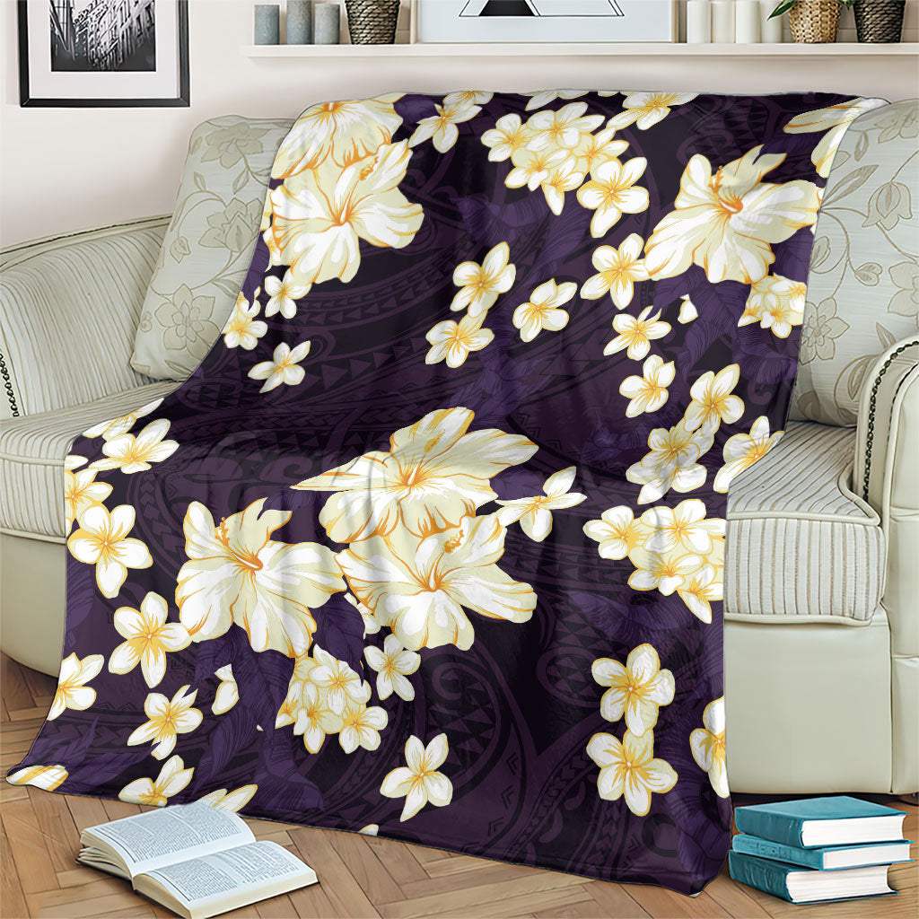 Hawaii Hibiscus Plumeria Purple Blanket Polynesian Pattern