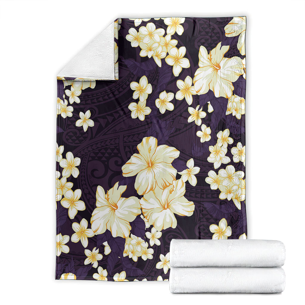 Hawaii Hibiscus Plumeria Purple Blanket Polynesian Pattern