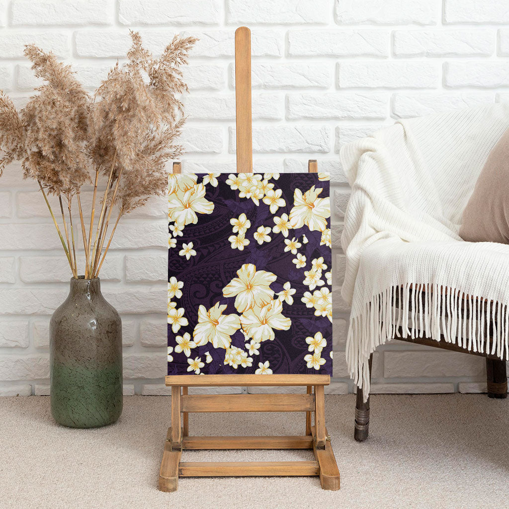 Hawaii Hibiscus Plumeria Purple Canvas Wall Art Polynesian Pattern