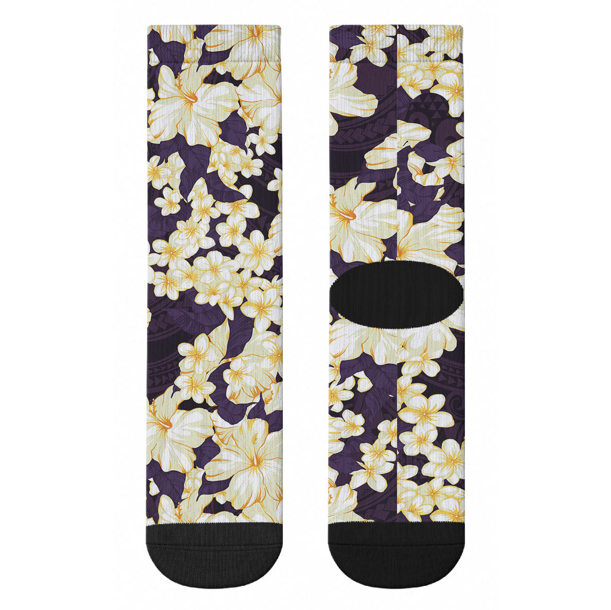 Hawaii Hibiscus Plumeria Purple Crew Socks Polynesian Pattern LT01 - Polynesian Pride