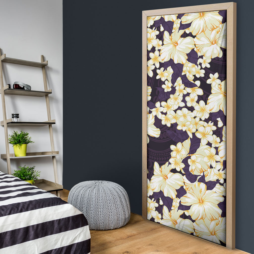 Hawaii Hibiscus Plumeria Purple Door Cover Polynesian Pattern