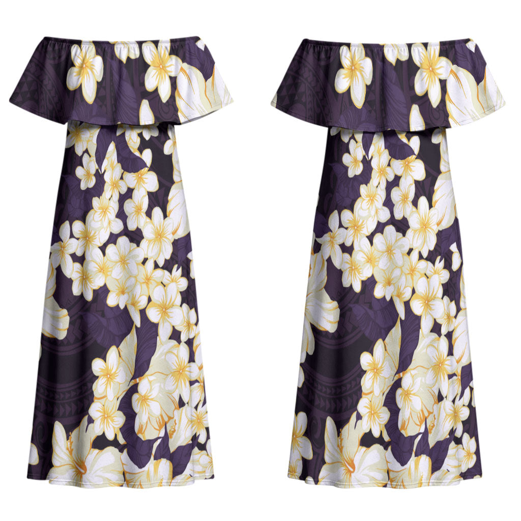 Hawaii Hibiscus Plumeria Purple Family Matching Off Shoulder Maxi Dress and Hawaiian Shirt Polynesian Pattern