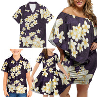 Hawaii Hibiscus Plumeria Purple Family Matching Off Shoulder Short Dress and Hawaiian Shirt Polynesian Pattern