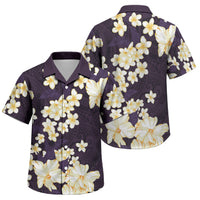 Hawaii Hibiscus Plumeria Purple Family Matching Off Shoulder Short Dress and Hawaiian Shirt Polynesian Pattern