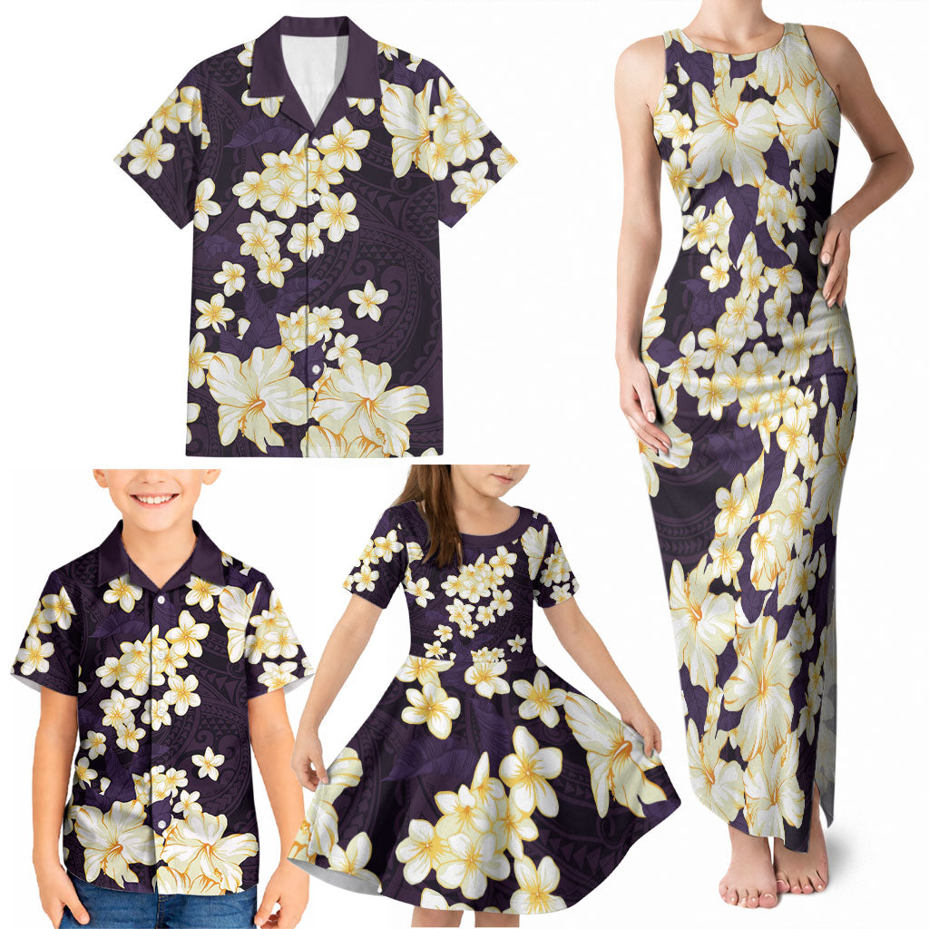 Hawaii Hibiscus Plumeria Purple Family Matching Tank Maxi Dress and Hawaiian Shirt Polynesian Pattern LT01 - Polynesian Pride