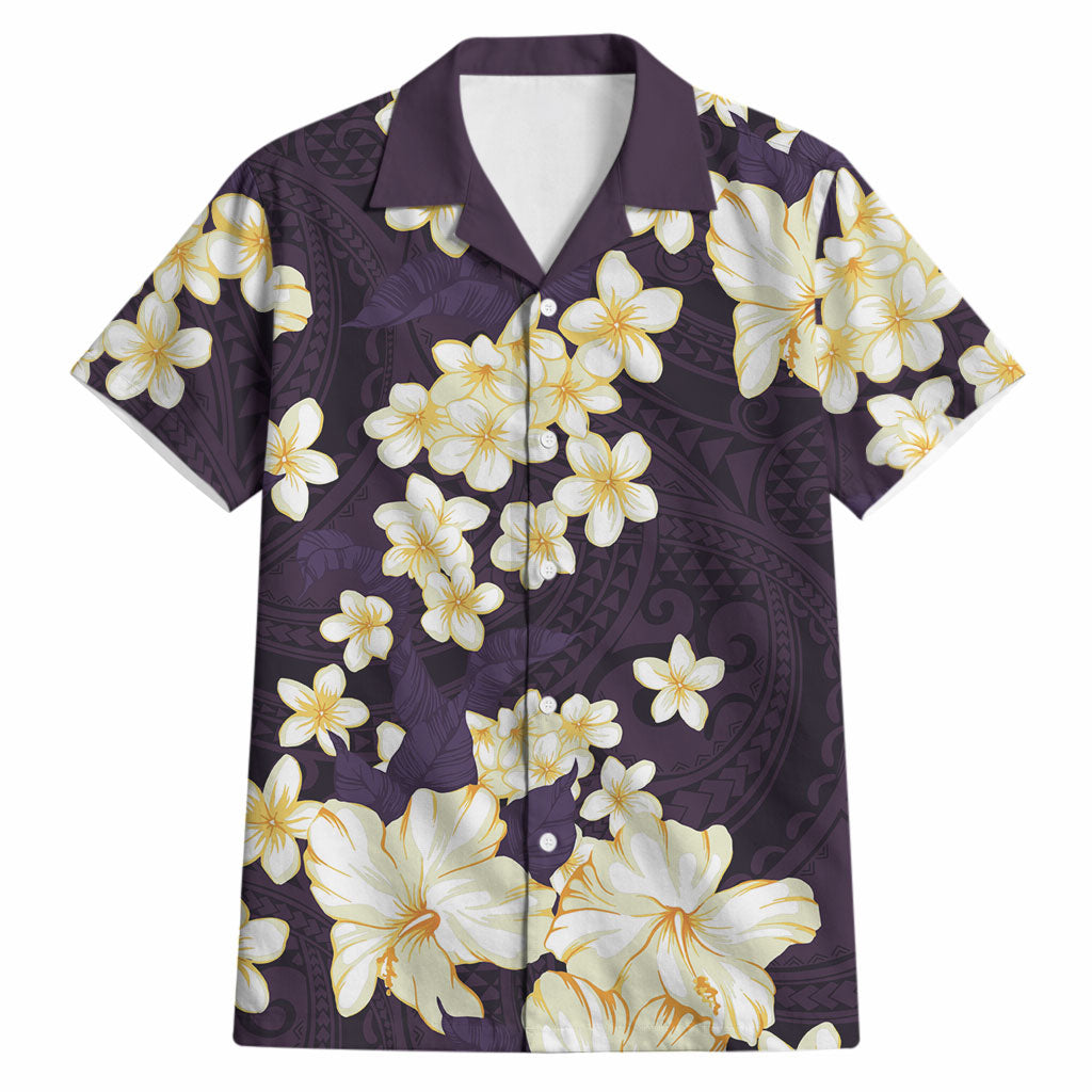 Hawaii Hibiscus Plumeria Purple Hawaiian Shirt Polynesian Pattern