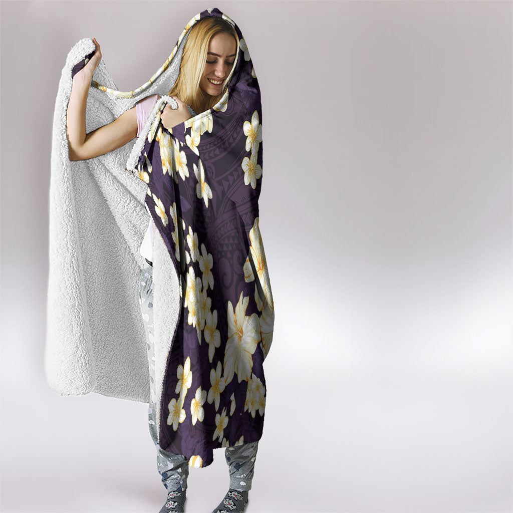 Hawaii Hibiscus Plumeria Purple Hooded Blanket Polynesian Pattern