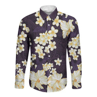 Hawaii Hibiscus Plumeria Purple Long Sleeve Button Shirt Polynesian Pattern