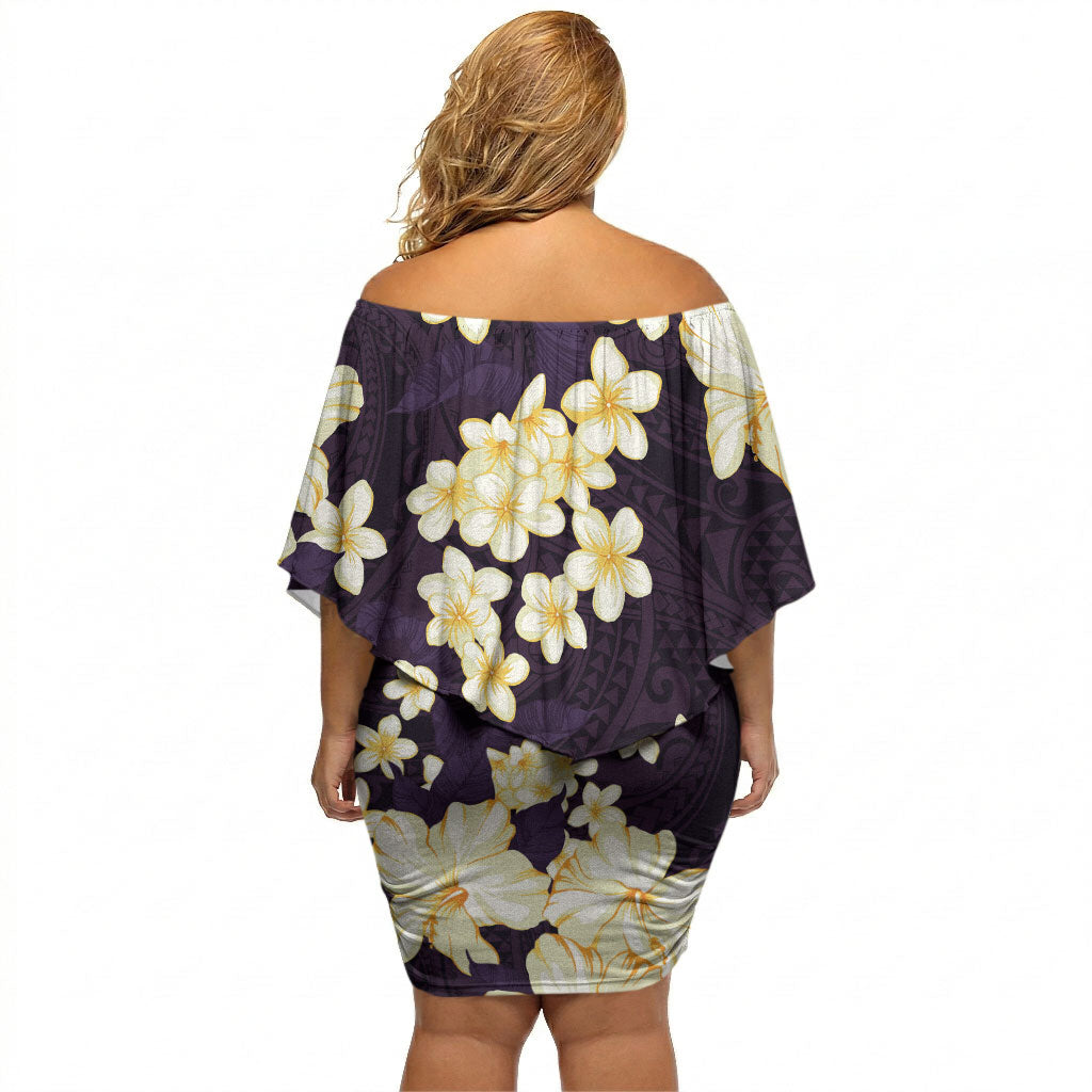 Hawaii Hibiscus Plumeria Purple Off Shoulder Short Dress Polynesian Pattern