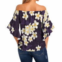 Hawaii Hibiscus Plumeria Purple Off Shoulder Wrap Waist Top Polynesian Pattern