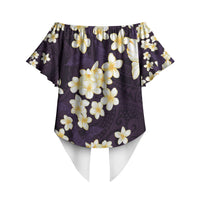 Hawaii Hibiscus Plumeria Purple Off Shoulder Wrap Waist Top Polynesian Pattern