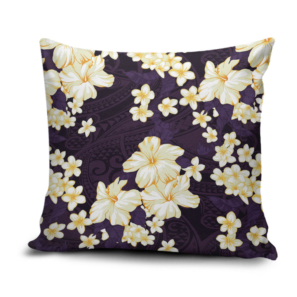Hawaii Hibiscus Plumeria Purple Pillow Cover Polynesian Pattern