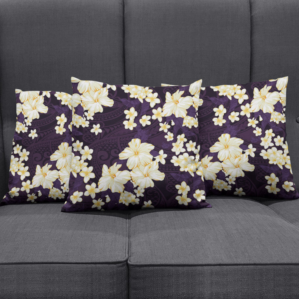 Hawaii Hibiscus Plumeria Purple Pillow Cover Polynesian Pattern