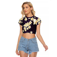 Hawaii Hibiscus Plumeria Purple Raglan Cropped T Shirt Polynesian Pattern