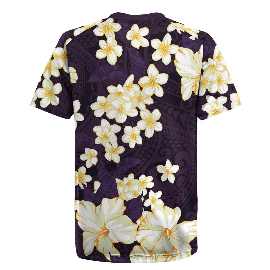 Hawaii Hibiscus Plumeria Purple Rugby Jersey Polynesian Pattern